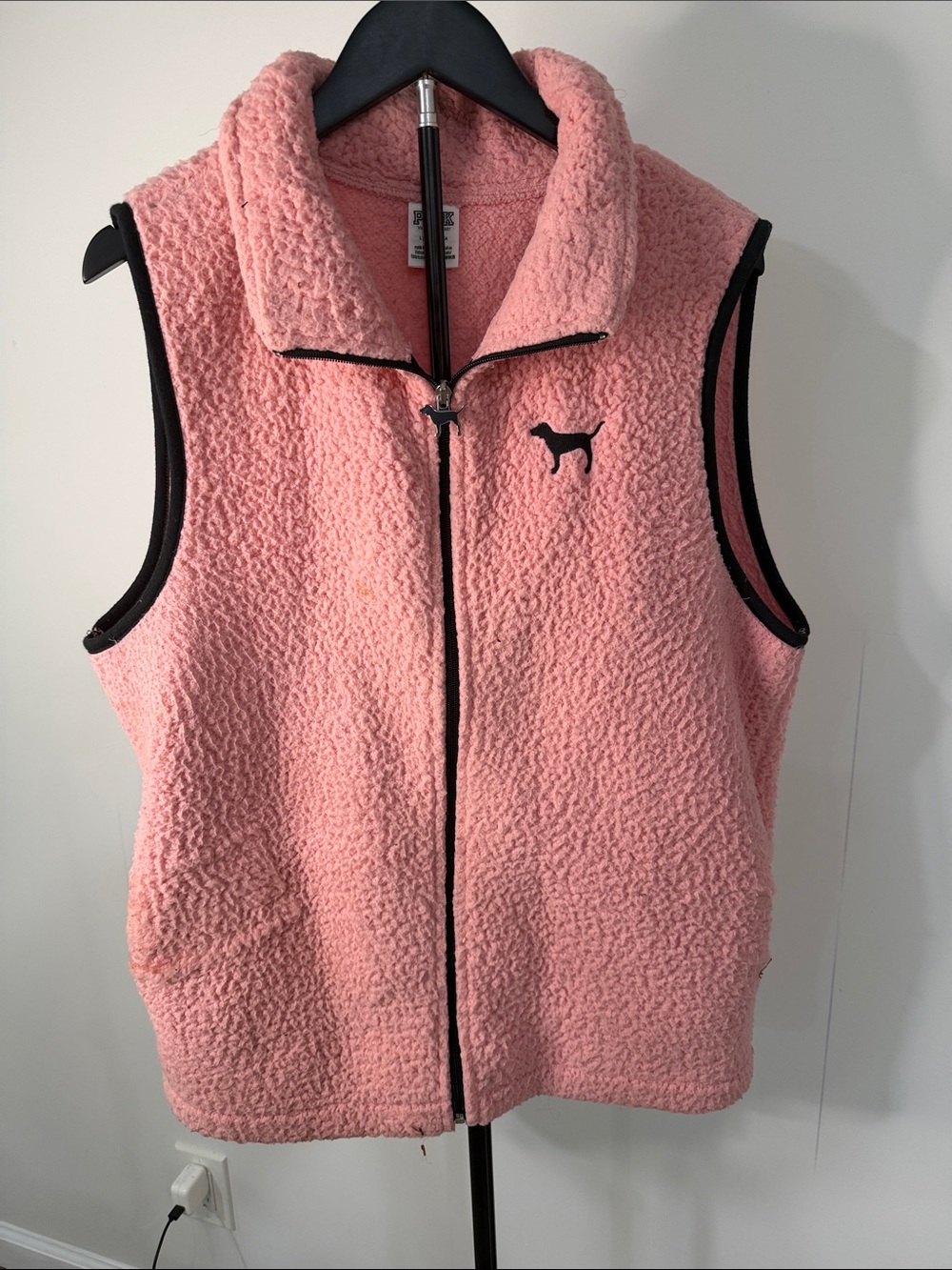 PINK Victoria's Secret Pink Sherpa Vest with Black Trim